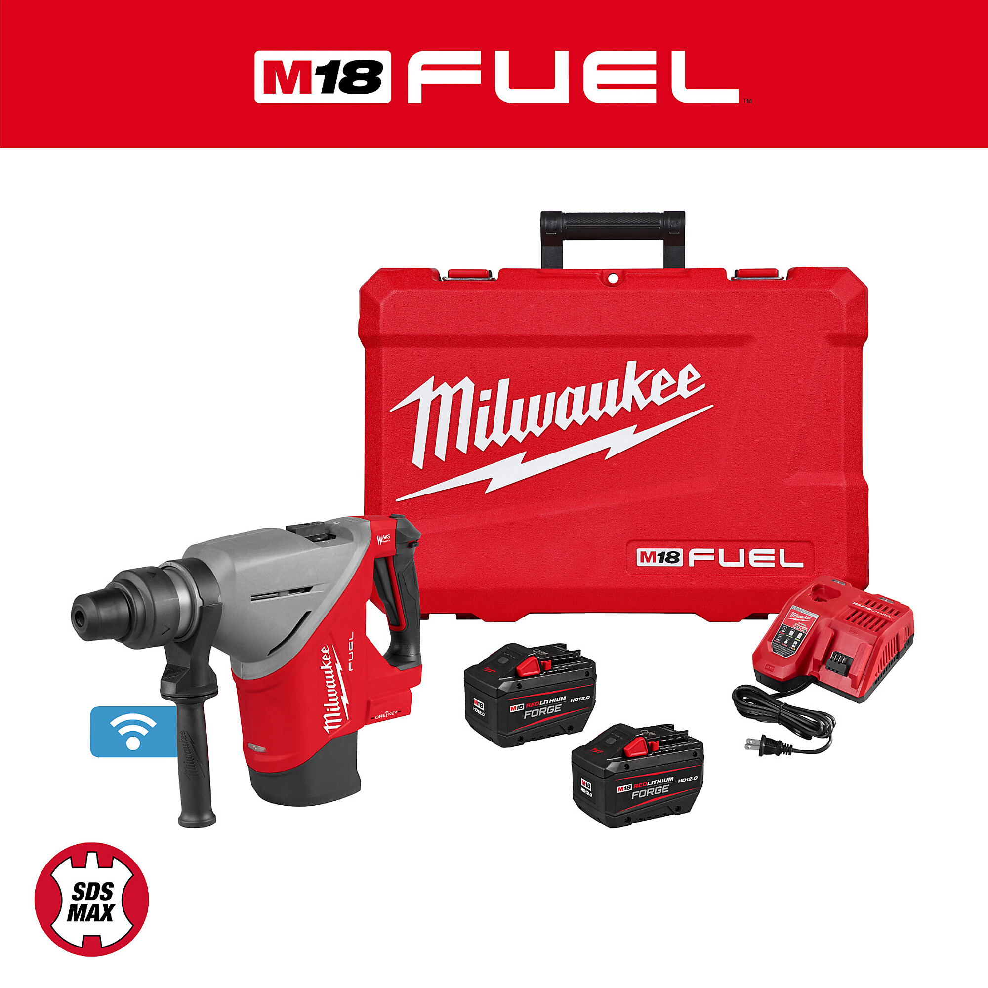 Milwaukee M18 FUEL™ 1-3/4" SDS MAX Rotary Hammer Kit w/ ONE-KEY™, Model# 2918-22HD